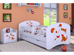 Detská posteľ so zásuvkou 140x70 PSÍK A MAČIČKA
