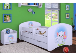 Detská posteľ so zásuvkou 140x70 MAČIČKA s kytičkou