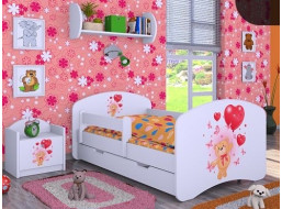 Detská posteľ so zásuvkou 160x80cm MACKO S BALONKY - biela