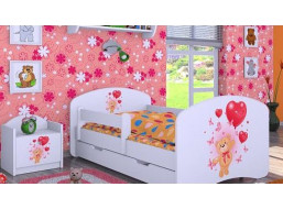 Detská posteľ so zásuvkou 180x90cm MACKO S BALONKY - biela