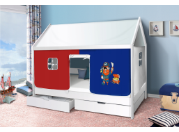 Detská Domčekové posteľ KIDS piráti modročervený - BIELA 200x90 cm