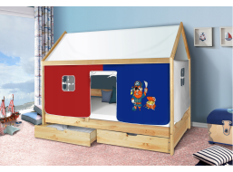 Detská Domčekové posteľ KIDS piráti modročervený - PRÍRODNÉ 200x90 cm