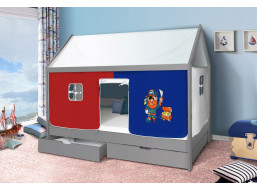 Detská Domčekové posteľ KIDS piráti modročervený - sivá 200x90 cm