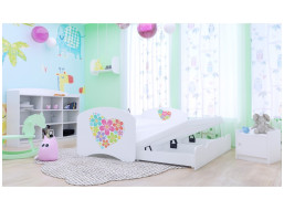 Detská posteľ pre DVA (s výsuvným lôžkom) 200x90 cm - KVETINKY v srdiečku
