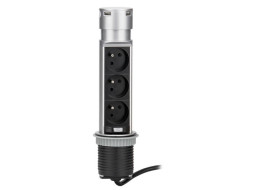 Vstavaný blok zásuviek do dosky - výsuvný - 3x zásuvka + 2x USB - strieborný