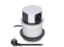 Vstavaný nízky blok zásuviek do dosky - výsuvný - 3x zásuvka + 2x USB - strieborný