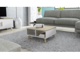 Konferenčný stolík LEILA - 60x60x35 cm - biely / dub sonoma