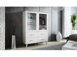 Regál LEILA s vitrínou - 120x45x160 cm - biely / dub sonoma