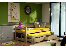 Detská posteľ s výsuvnou prístelkou z MASÍVU so zásuvkami - DPV003