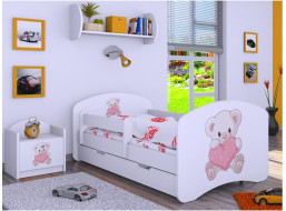Detská posteľ so zásuvkou 160x80cm MACKO so srdiečkami - biela