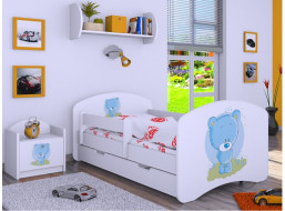 Detská posteľ so zásuvkou 180x90cm MODRÝ MACKO - biela