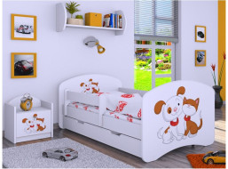 Detská posteľ so zásuvkou 180x90cm PSÍČEK A MAČIČKA - biela
