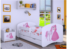 Detská posteľ so zásuvkou 180x90cm PRINCEZNA A KONÍK - biela