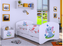 Detská posteľ so zásuvkou 160x80cm SLON A MOTÝLCI - biela