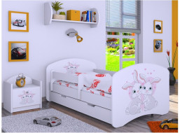Detská posteľ so zásuvkou 180x90cm zajačikovia - biela