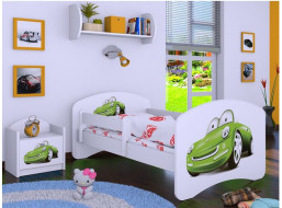Detská posteľ bez šuplíku 180x90cm ZELENÉ AUTO - biela
