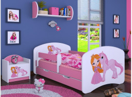 Detská posteľ so zásuvkou 180x90cm PRINCEZNA A Jednorožec - ružová