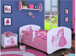 Detská posteľ so zásuvkou 180x90cm PRINCEZNA A KONÍK - ružová
