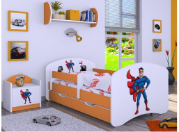 Detská posteľ so zásuvkou 160x80cm SUPERMAN - oranžová