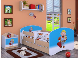 Detská posteľ so zásuvkou 160x80cm BOŘEK STAVITEL - svetlá hruška