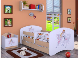 Detská posteľ so zásuvkou 180x90cm PRINC NA BIELOM KONI - svetlá hruška