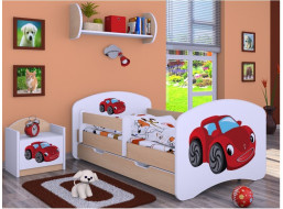 Detská posteľ so zásuvkou 180x90cm RED CAR - svetlá hruška