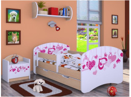Detská posteľ so zásuvkou 180x90cm FALL IN LOVE - svetlá hruška