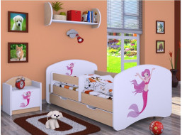 Detská posteľ so zásuvkou 180x90cm Malá morská víla - svetlá hruška