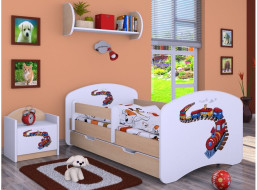 Detská posteľ so zásuvkou 160x80cm MAŠINKA - svetlá hruška