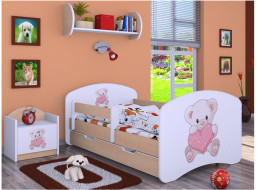 Detská posteľ so zásuvkou 180x90cm MACKO so srdiečkom - svetlá hruška