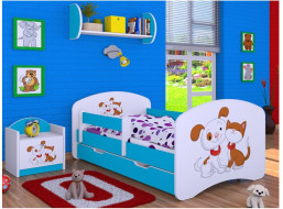Detská posteľ so zásuvkou 180x90cm PSÍČEK A MAČIČKA - modrá