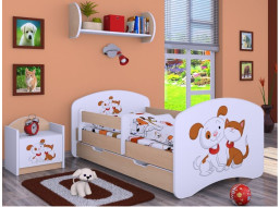 Detská posteľ so zásuvkou 180x90cm PSÍČEK A MAČIČKA - svetlá hruška