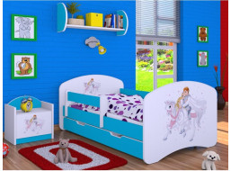 Detská posteľ so zásuvkou 180x90cm PRINC NA BIELOM KONI - modrá