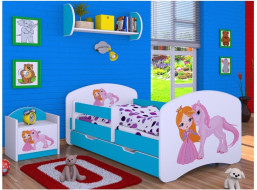 Detská posteľ so zásuvkou 180x90cm PRINCEZNA A Jednorožec - modrá