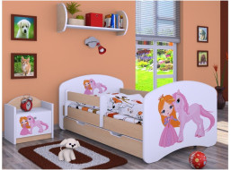 Detská posteľ so zásuvkou 160x80cm PRINCEZNA A Jednorožec - svetlá hruška