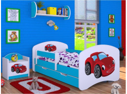 Detská posteľ so zásuvkou 160x80cm RED CAR - modrá