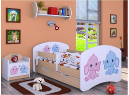 Detská posteľ so zásuvkou 180x90cm slonica - svetlá hruška