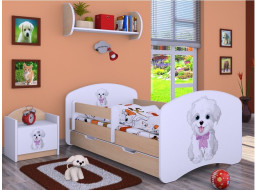 Detská posteľ so zásuvkou 160x80cm VESELÝ PSÍK - svetlá hruška