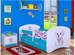 Detská posteľ so zásuvkou 180x90cm VESELÝ PSÍK - modrá