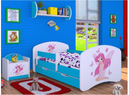 Detská posteľ so zásuvkou 180x90cm VÍLA A MOTÝLCI - modrá