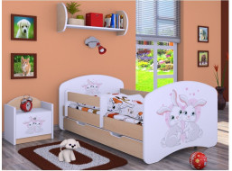Detská posteľ so zásuvkou 180x90cm zajačikovia - svetlá hruška