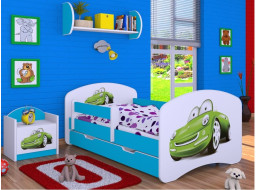 Detská posteľ so zásuvkou 160x80cm ZELENÉ AUTO - modrá