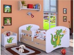 Detská posteľ so zásuvkou 160x80cm ZELENÝ DRAK - svetlá hruška