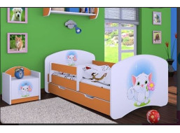 Detská posteľ so zásuvkou 160x80cm MAČIČKA s kytičkou - oranžová