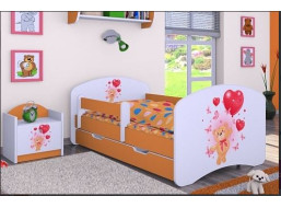 Detská posteľ so zásuvkou 160x80cm MACKO S BALONKY - oranžová