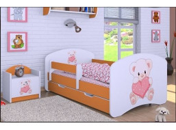 Detská posteľ so zásuvkou 160x80cm MACKO so srdiečkami - oranžová