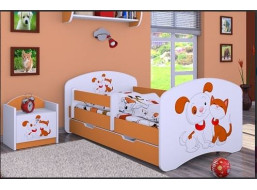 Detská posteľ so zásuvkou 160x80cm PSÍČEK A MAČIČKA - oranžová