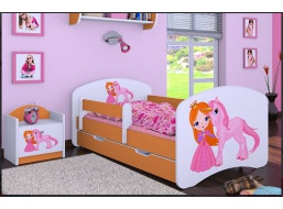Detská posteľ so zásuvkou 160x80cm PRINCEZNA A Jednorožec - oranžová