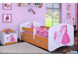 Detská posteľ so zásuvkou 160x80cm PRINCEZNA A KONÍK - oranžová