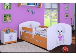 Detská posteľ so zásuvkou 160x80cm VESELÝ PSÍK - oranžová